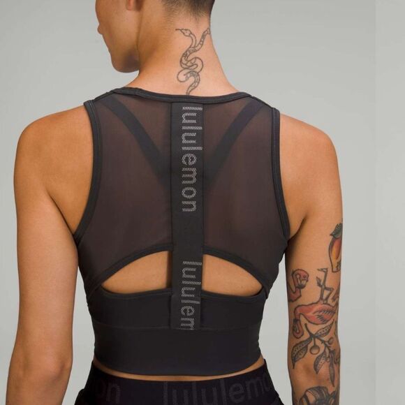 Lululemon Mesh Back Training Cropped Tank Top Bra In Graphite Gray for Workout - Picture 3 of 8